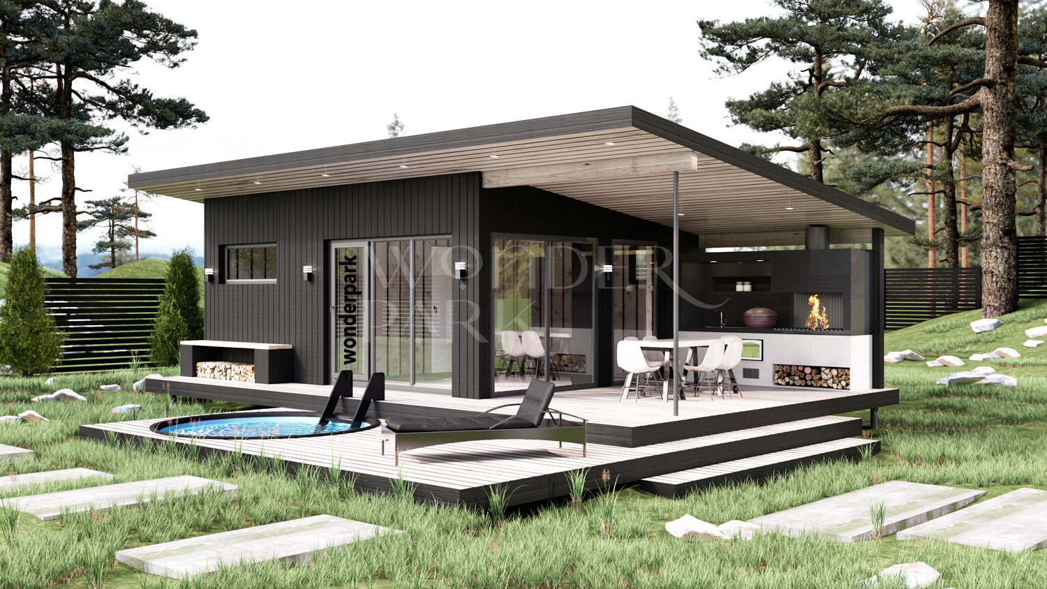 Баня хайтек с террасой и односкатной крышей 9х4,8 метра BH2 — BarnHouse https://barnhouse1.ru/bani-hitech/bh2 — BarnHouse