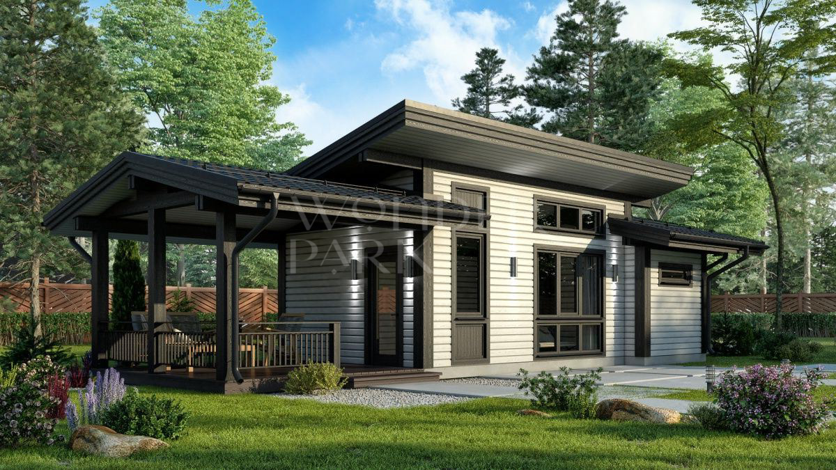 Каркасная баня хайтек с остеклением и террасой 4 на 12 метра BH12 — BarnHouse https://barnhouse1.ru/bani-hitech/bh12 — BarnHouse