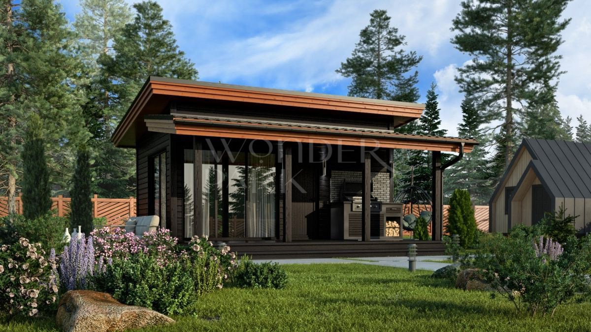 Современная баня с барбекю комплексом проект 6 на 6 метра BH7 — BarnHouse https://barnhouse1.ru/bani-hitech/bh7 — BarnHouse