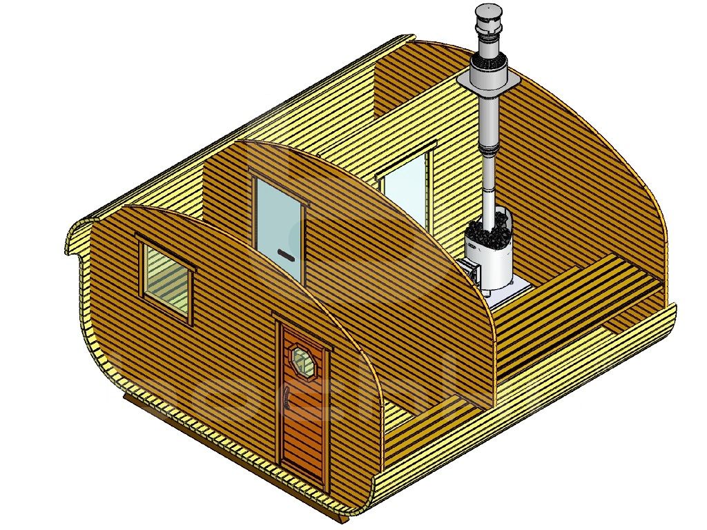 Баня-квадро-овалбочка "4x4.3" три помещения — Бочки.ру