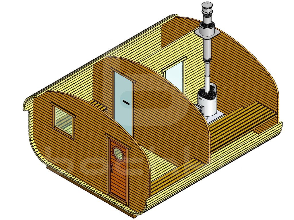 Баня-квадро-овалбочка "4x4.8" три помещения — Бочки.ру
