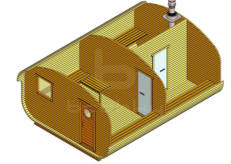Баня-квадро-овалбочка "4x5.5" три помещения — Бочки.ру