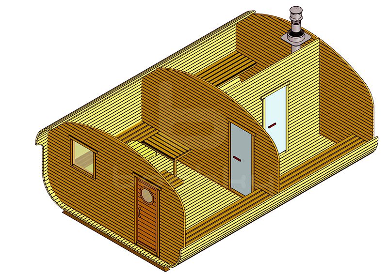 Баня-квадро-овалбочка "4x6.0" три помещения — Бочки.ру