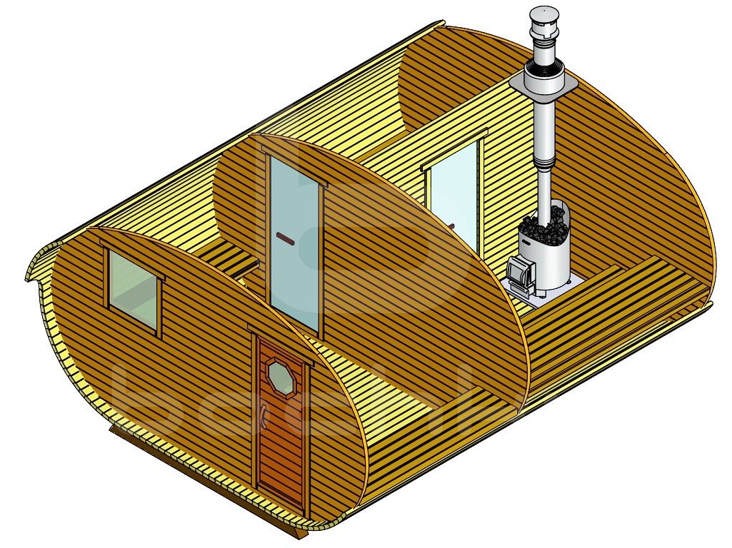 Баня-овалбочка "4x4.8" три помещения — Бочки.ру