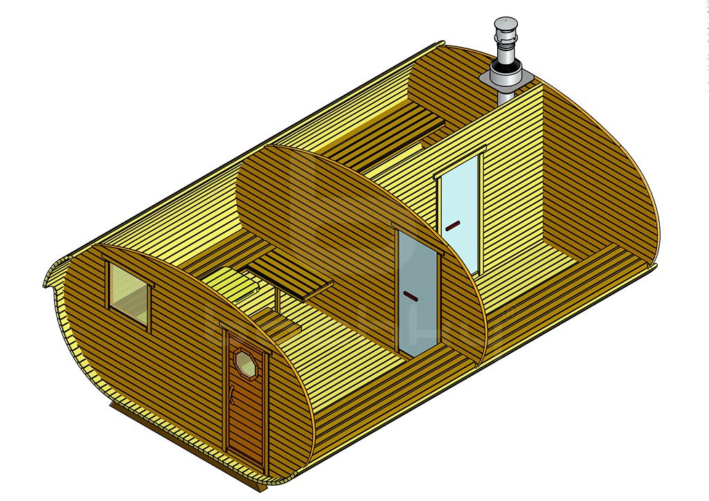 Баня-овалбочка "4x6.0" три помещения — Бочки.ру