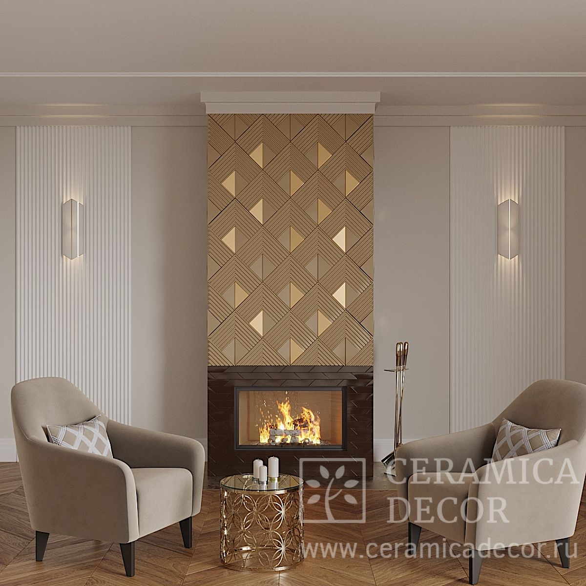 Декоративный камин Маджестик. Базовый цвет: Кленовый — CeramicaDecor