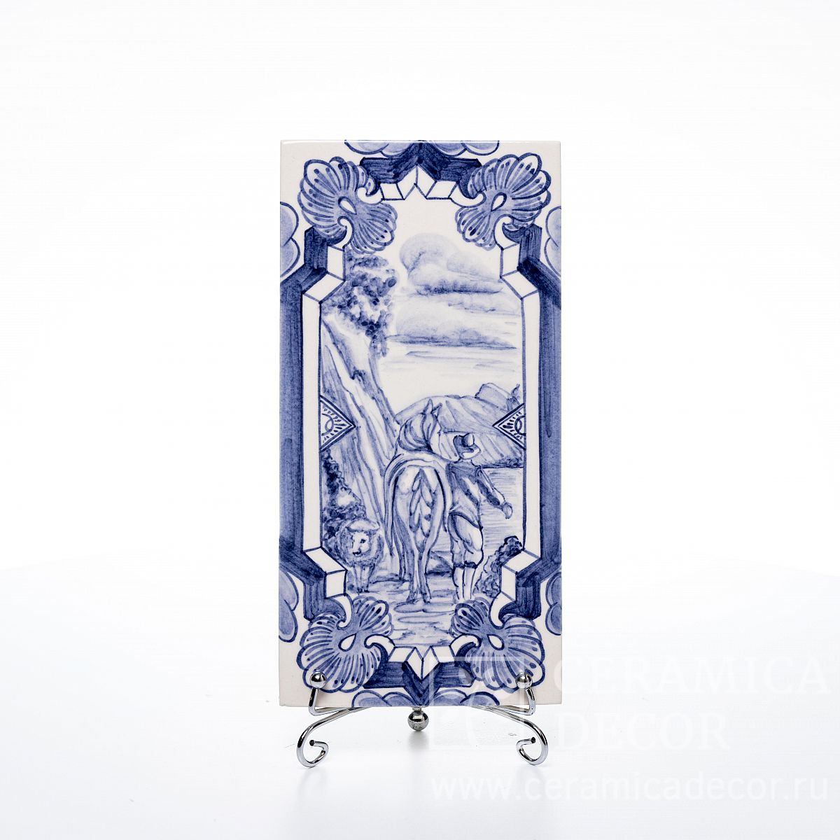 Изразец гладкий 20х20 с росписью 1/2 (дорога) — CeramicaDecor