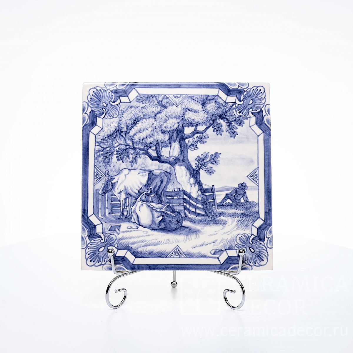 Изразец гладкий 20х20 с росписью (летний отдых) — CeramicaDecor