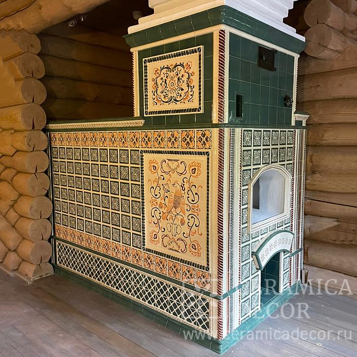 Иразцовая печь "Птицы". Палитра росписи: Лесная 3124 — фото 2