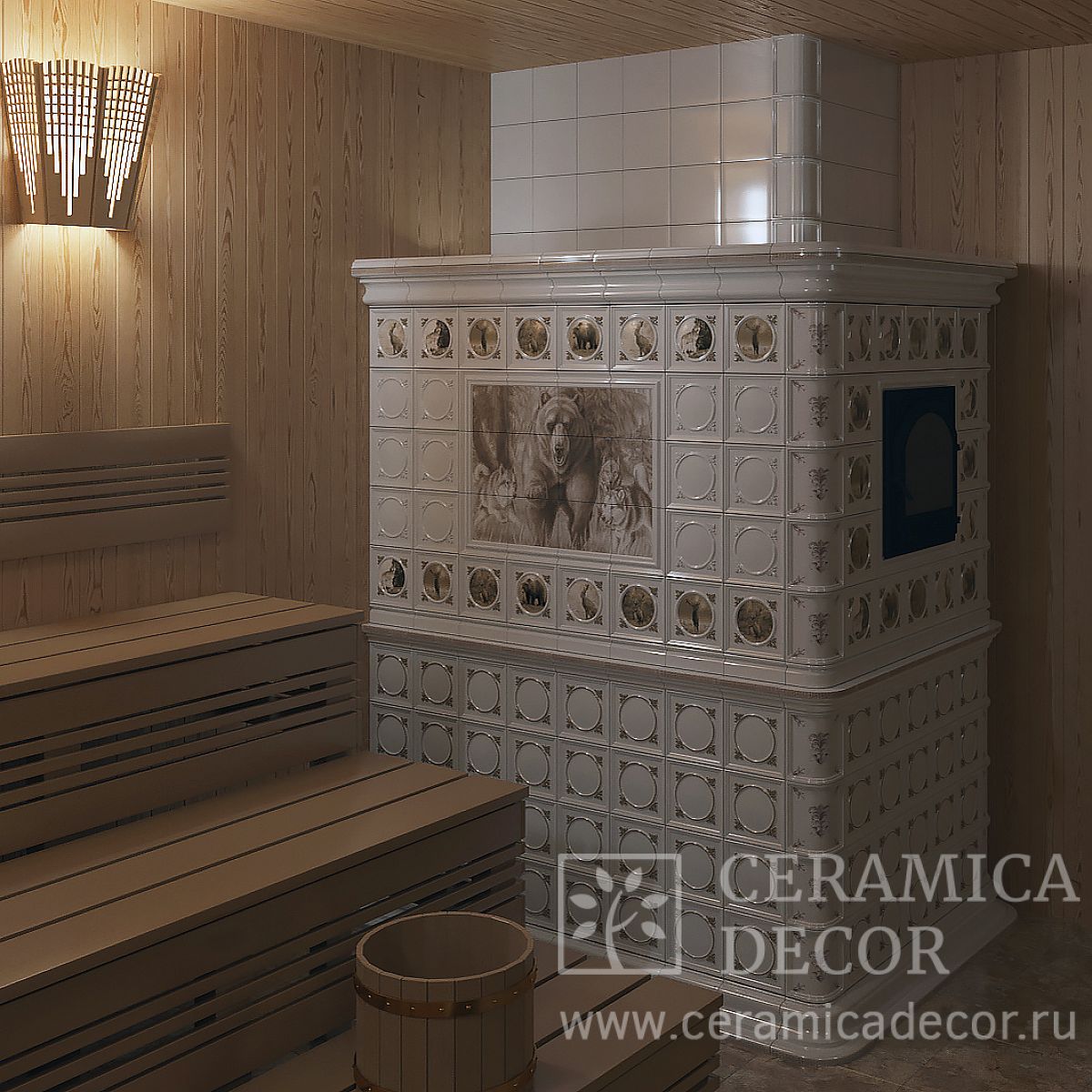 Облицовка Охота для отделки банной печи — CeramicaDecor