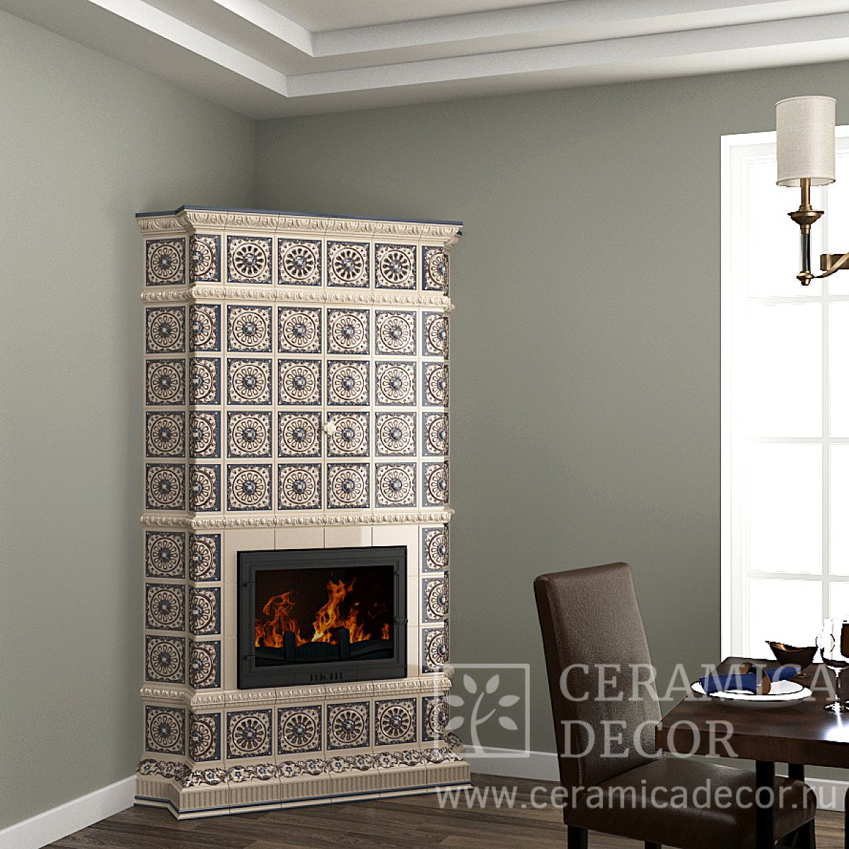 Изразцовая угловая печь-камин Пастораль — CeramicaDecor