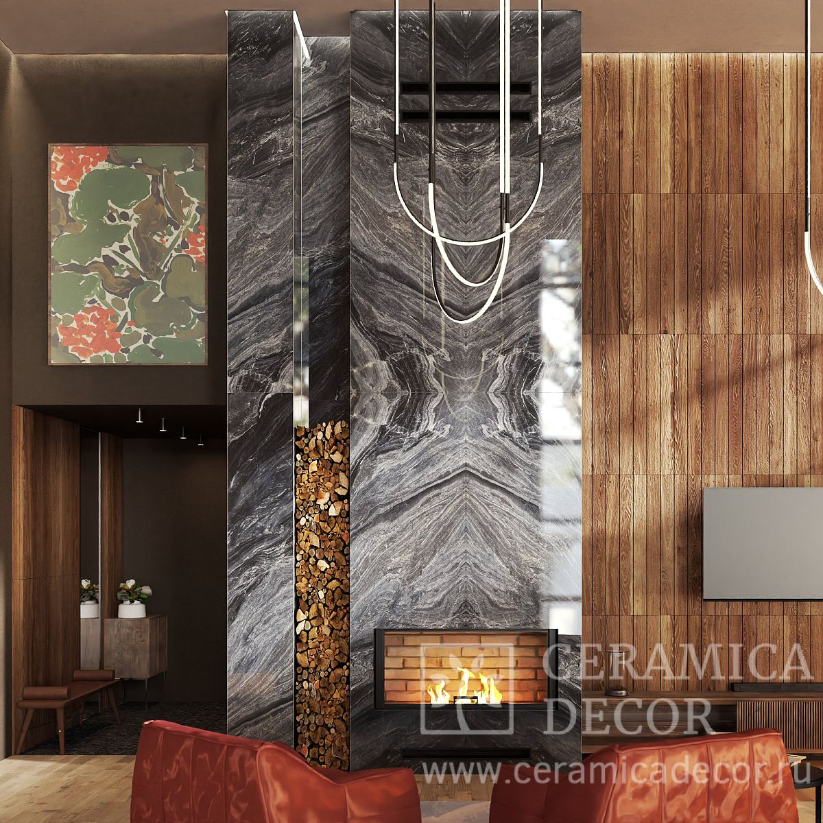 Камин из черного мрамора Picasso Black — CeramicaDecor