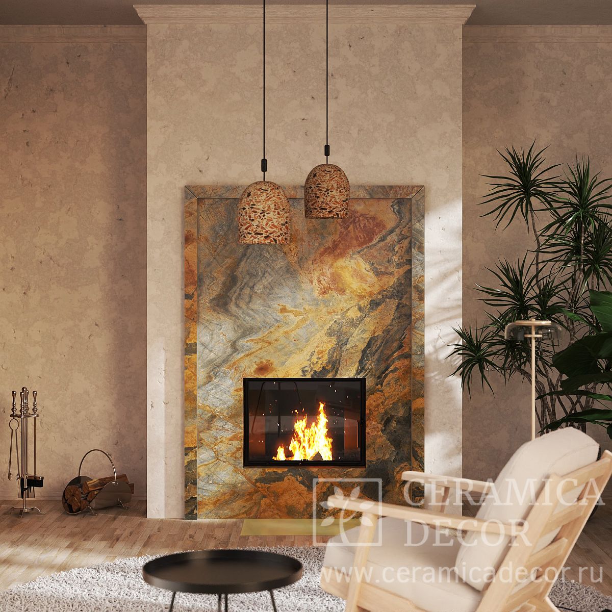 Камин из цветного мрамора Jacaranda — CeramicaDecor