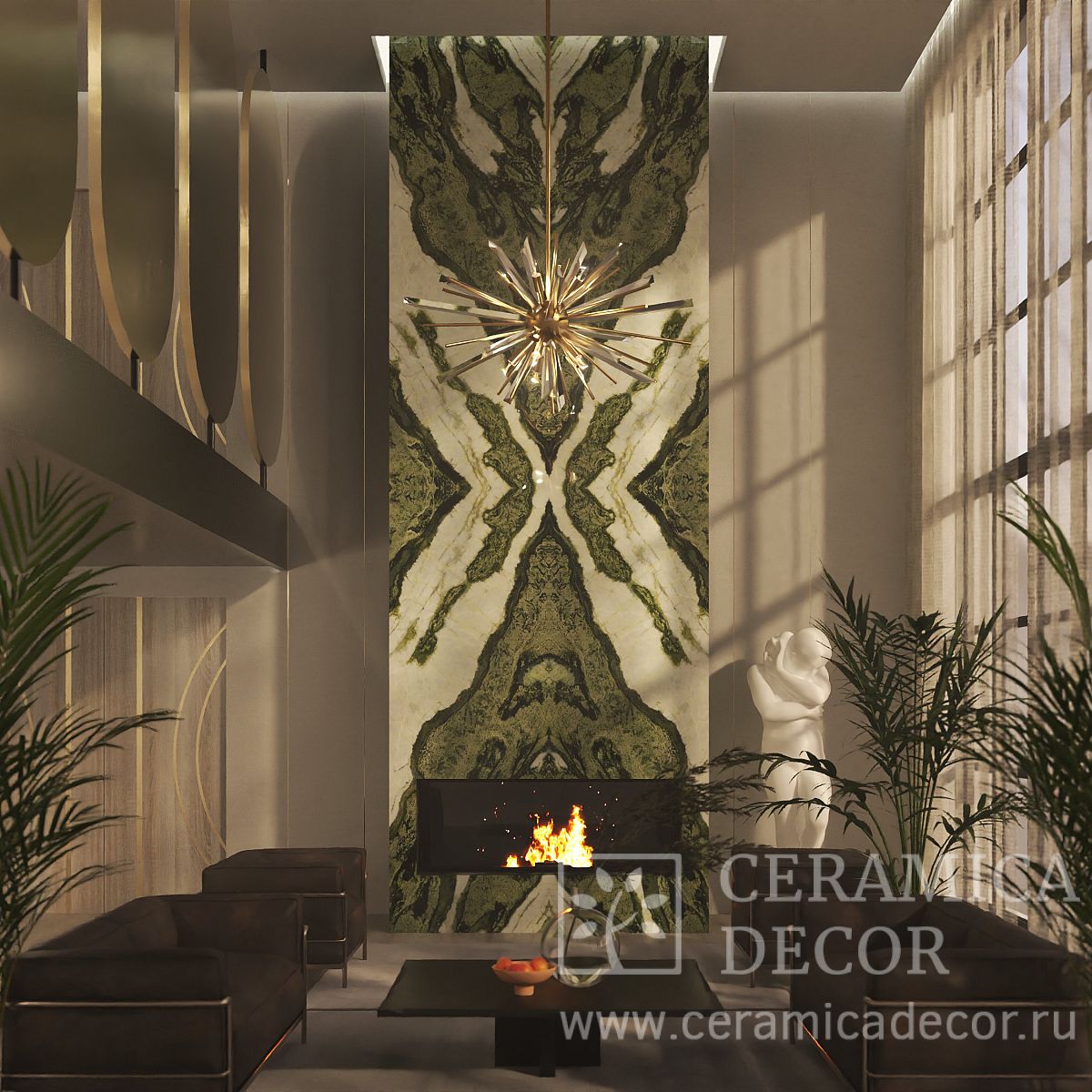 Камин из зеленого мрамора Cedar Green — CeramicaDecor