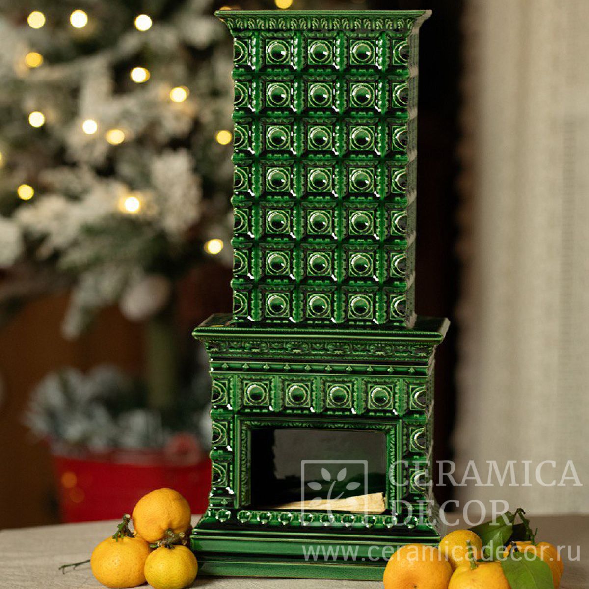 Камин сувенирный в цвете Темный изумруд — CeramicaDecor