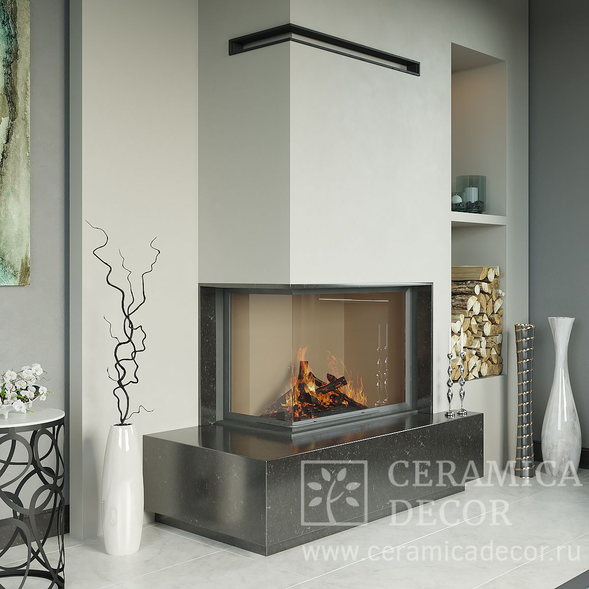 Камин в облицовке Dark Emperador — CeramicaDecor