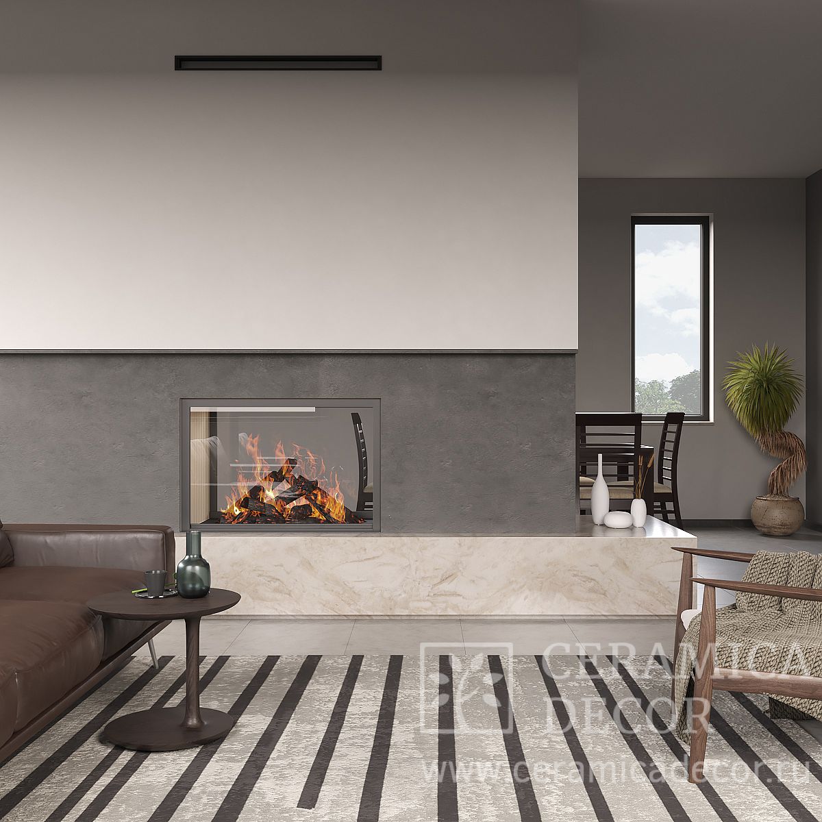 Камин в облицовке Crema Marfil — CeramicaDecor