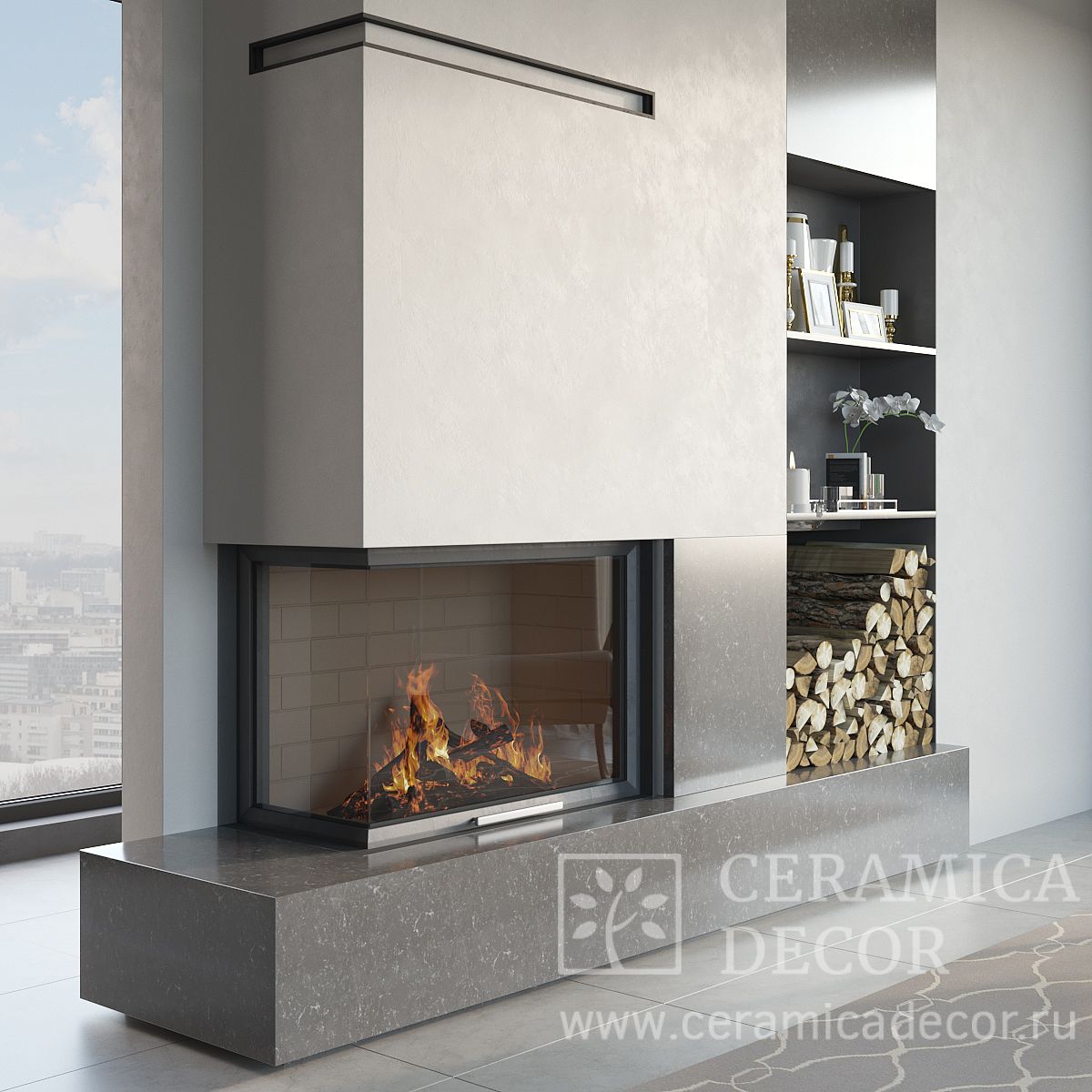 Камин в облицовке Alivery Grey — CeramicaDecor