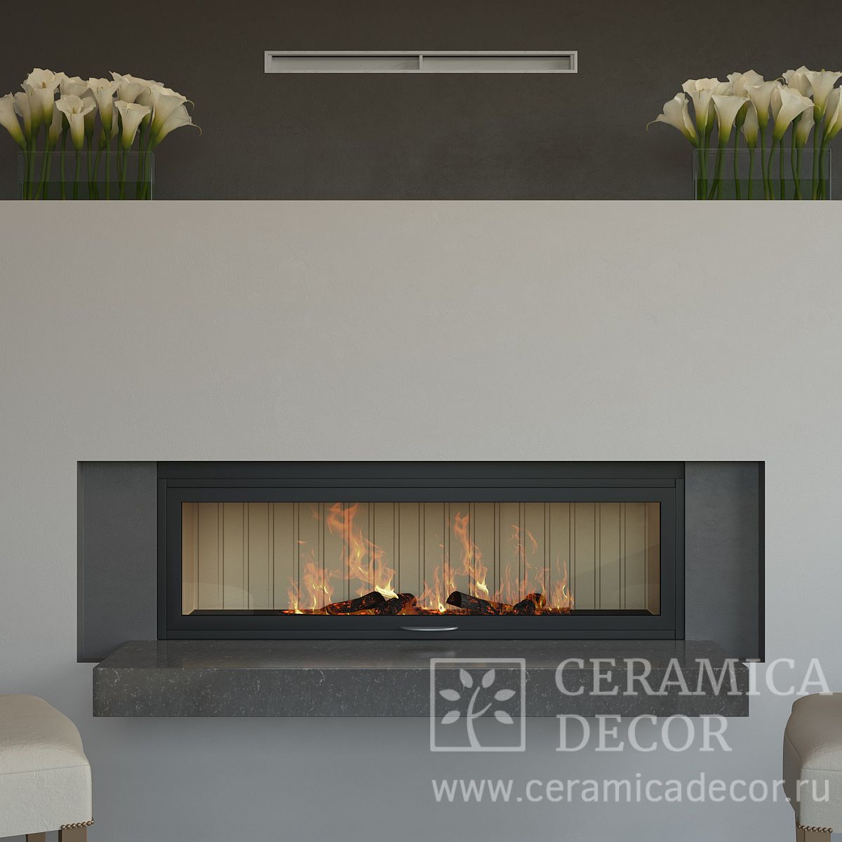 Камин в облицовке Alivery Grey — CeramicaDecor