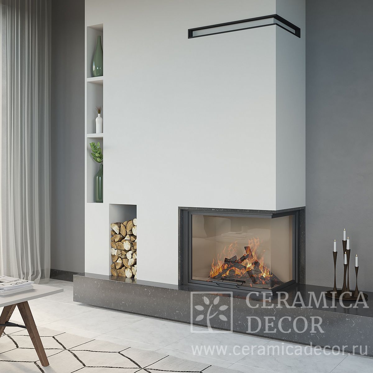 Камин в облицовке Alivery Grey — CeramicaDecor