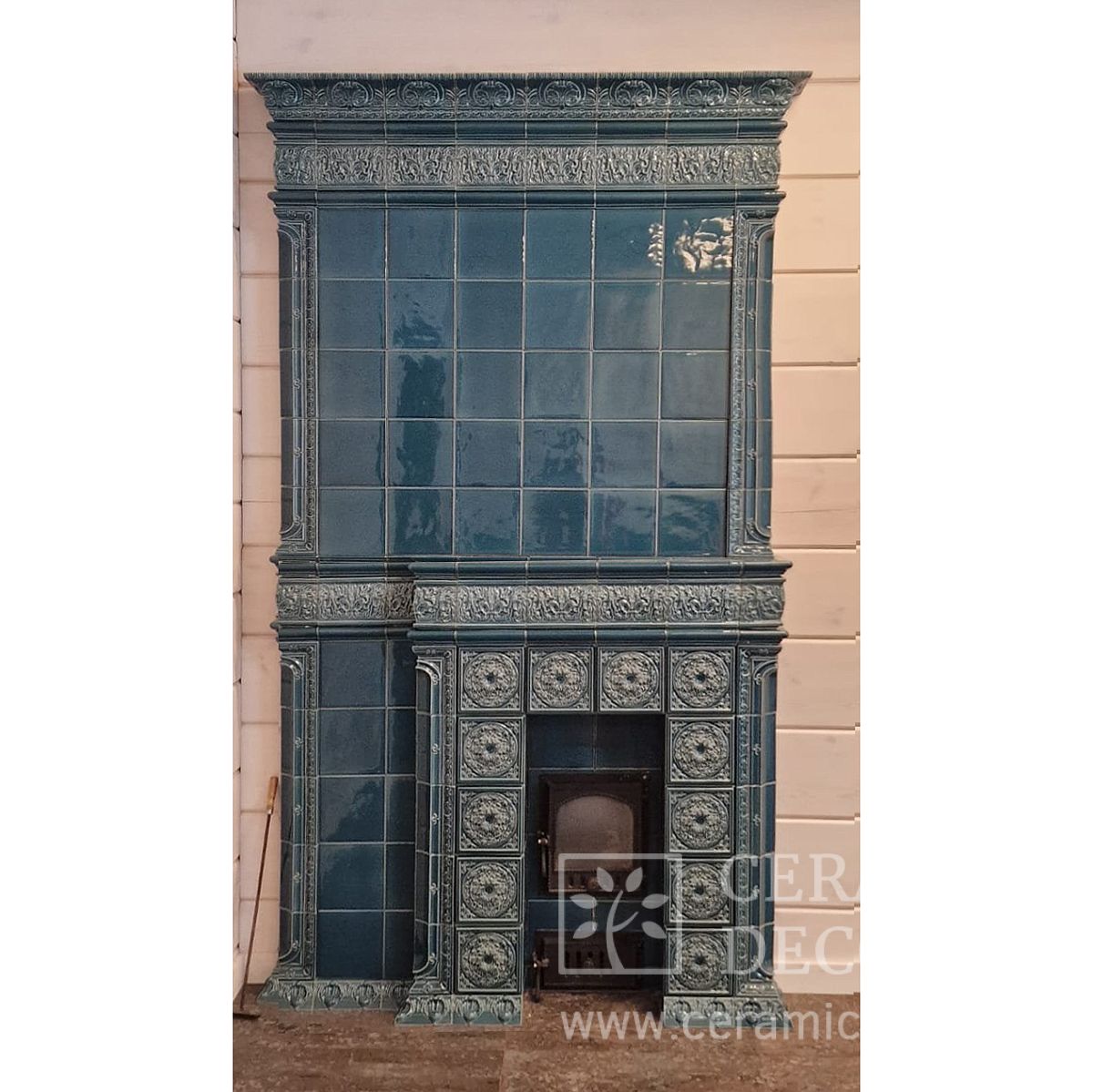 Облицовка банной печи в предбаннике в коллекции Дорф. — CeramicaDecor