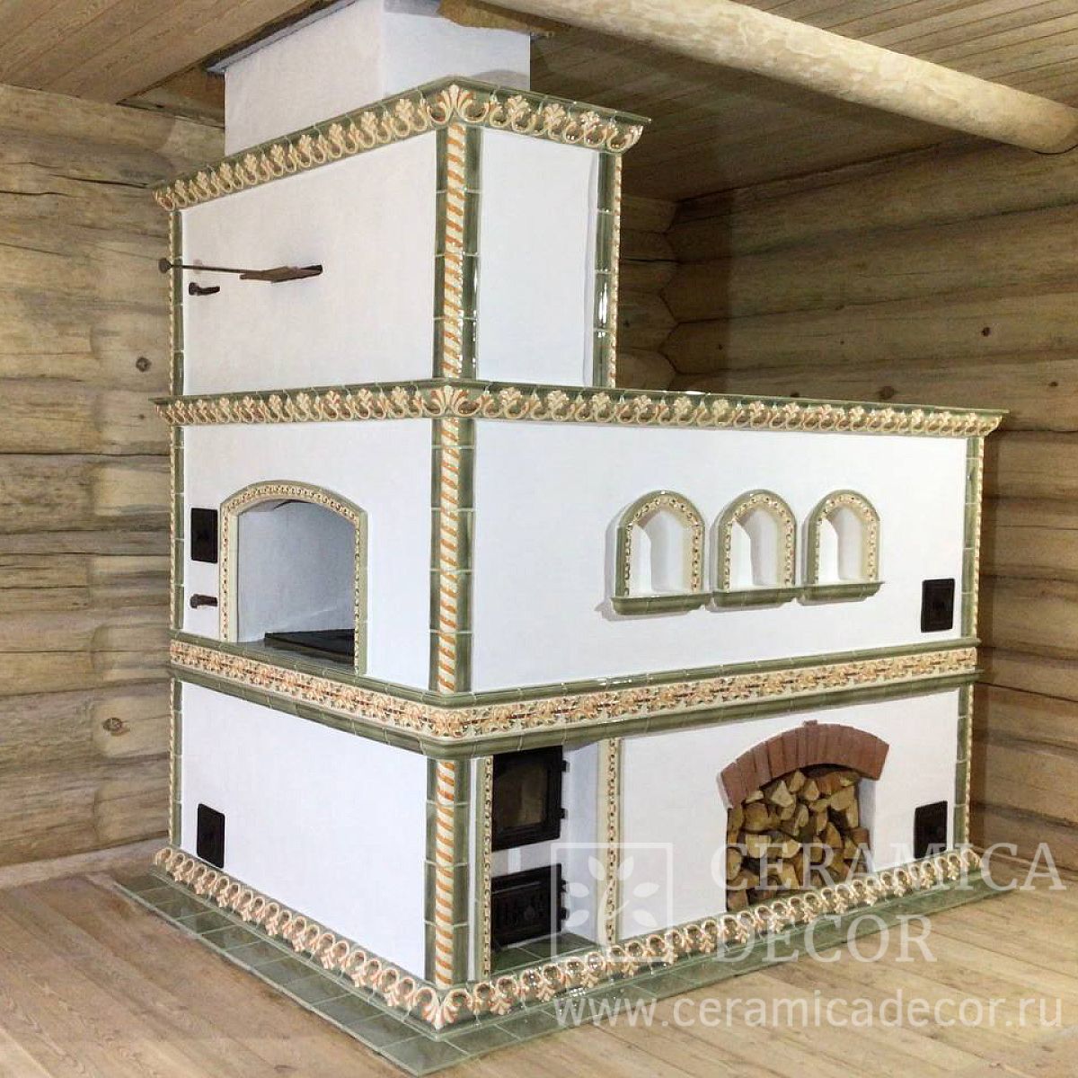 Печь частично отделанная изразцами коллекции Птички. — CeramicaDecor