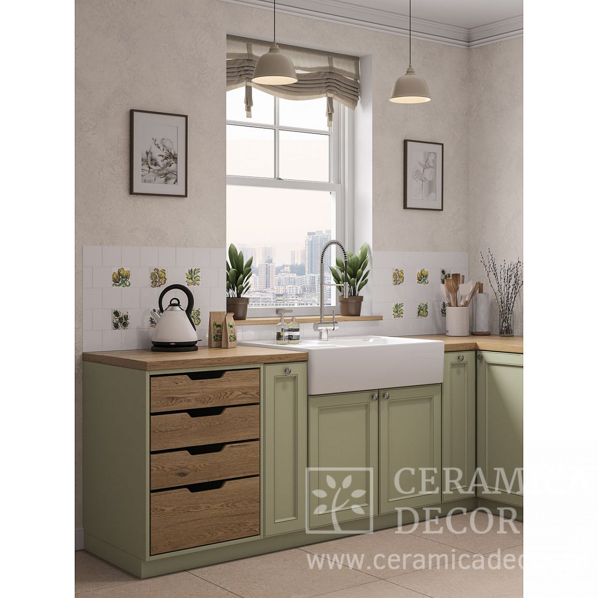 Плитка ручной работы для кухонного фартука коллекции Флора — CeramicaDecor