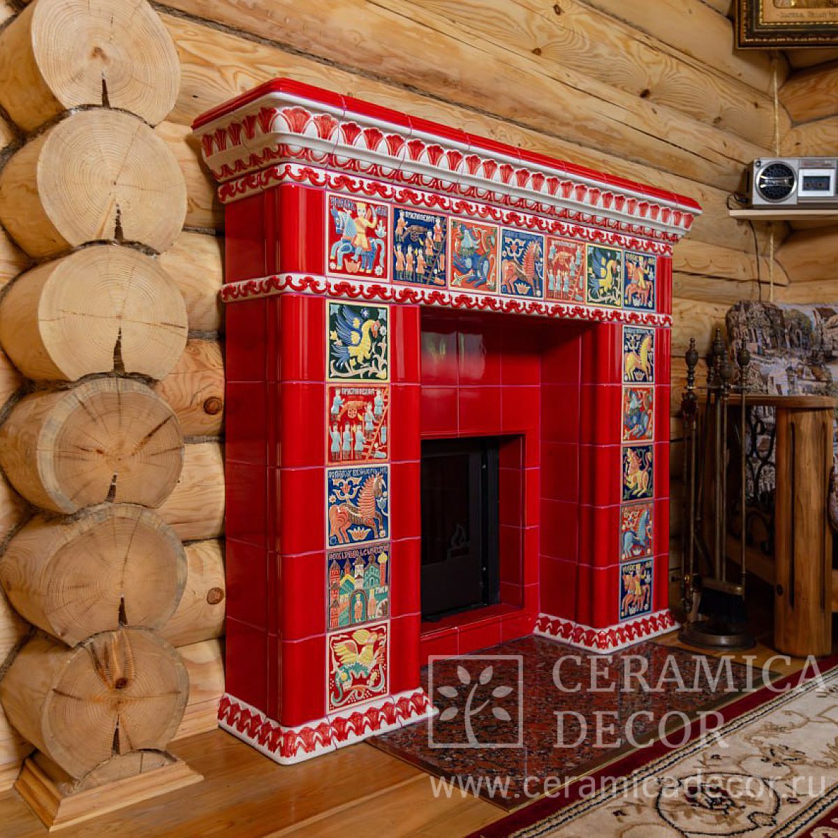 Яркая облицовка банного портала изразцами "Сувенир" 5426 — CeramicaDecor