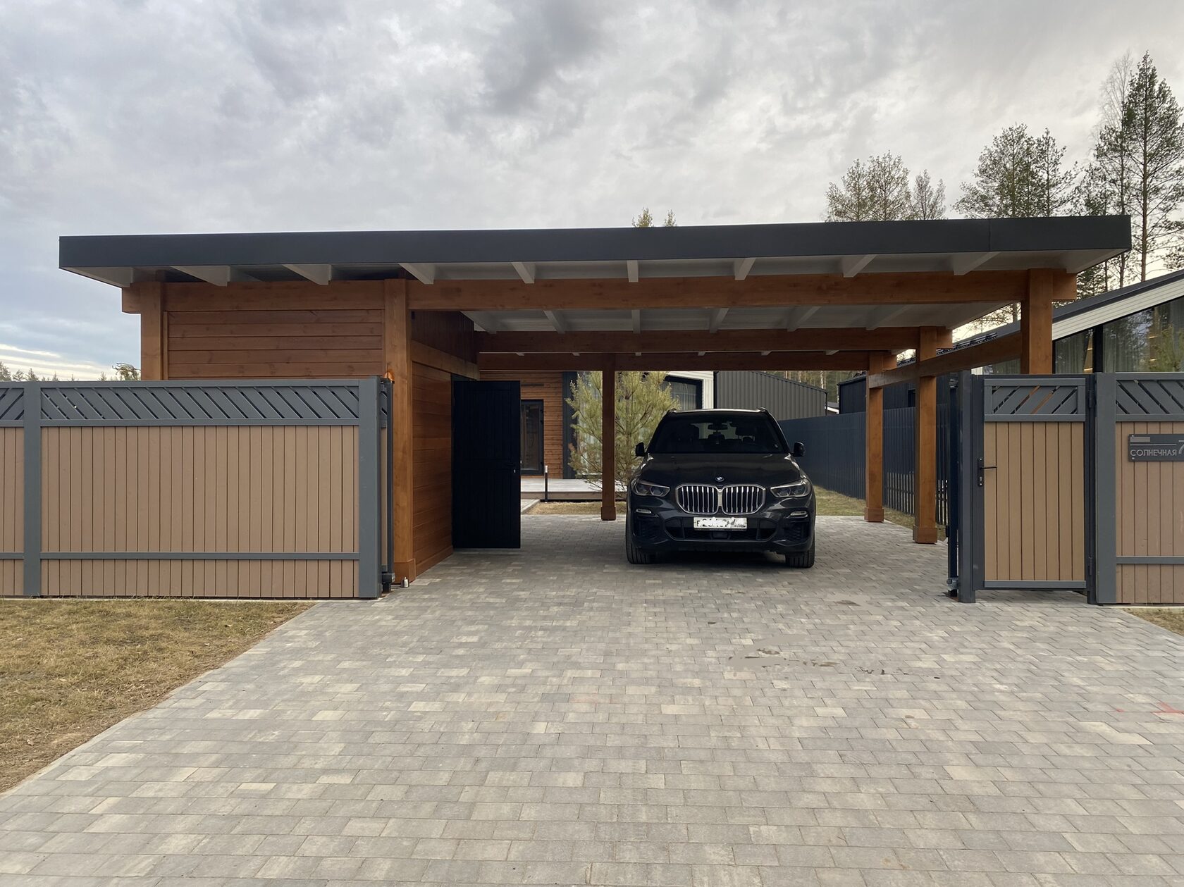 Навес для двух автомобилей «Зеленый Остров 63» 9×7 м — фото 2