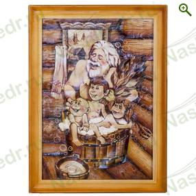 Картина берестяная «Старик и дети», 50*35 см, №6Г — Наш Кедр