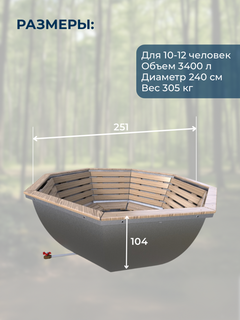 Банный чан КНЯЗЬ (10-12 чел) без установки (с обшивом) — фото 2