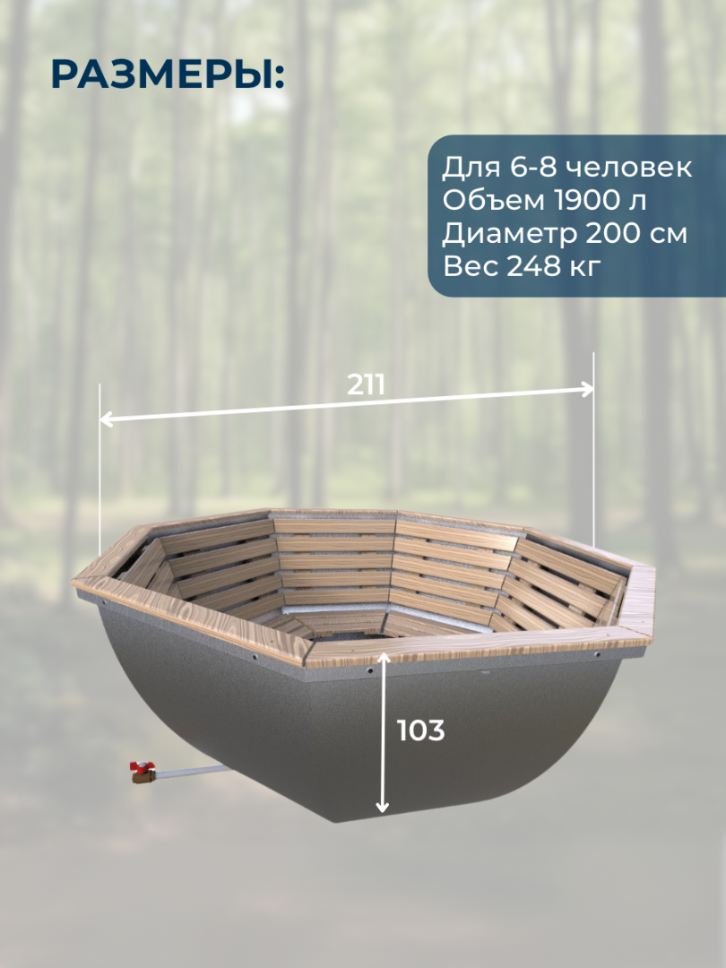 Банный чан КНЯЗЬ (6-8 чел) без установки (с обшивом) — фото 2