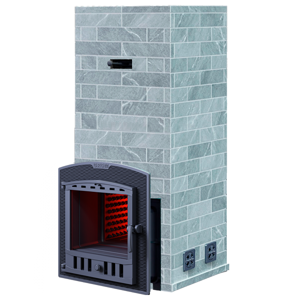 Чугунная печь для бани Комплект Гром 30 (П2) Русский пар 1540/40 Талькохлорит кирпич