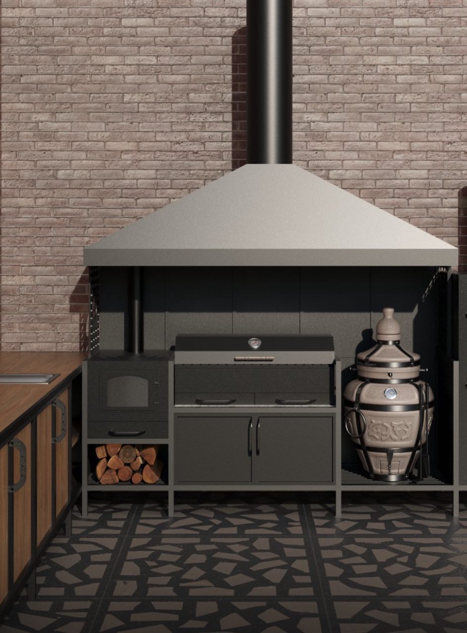 МАНГАЛ+ПЕЧЬ+МЕСТО ПОД ТАНДЫР 220 СМ — мангал 4 мм — TORRES GRILL