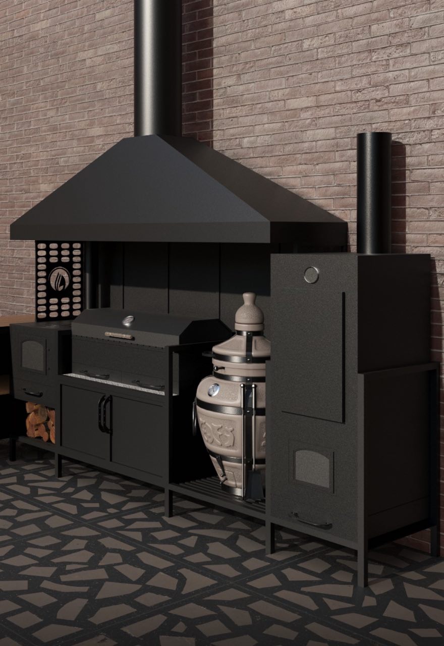 МАНГАЛ+ПЕЧЬ+МЕСТО ПОД ТАНДЫР+КОПТИЛЬНЯ 270 СМ — мангал 4 мм — TORRES GRILL
